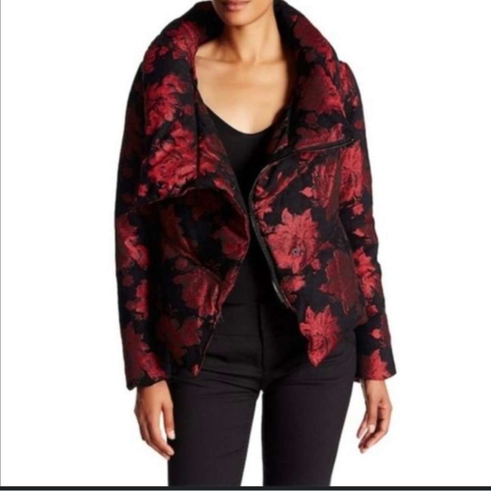 Alice & Olivia Wendell Floral Brocade Down Puffer Jacket Size XS